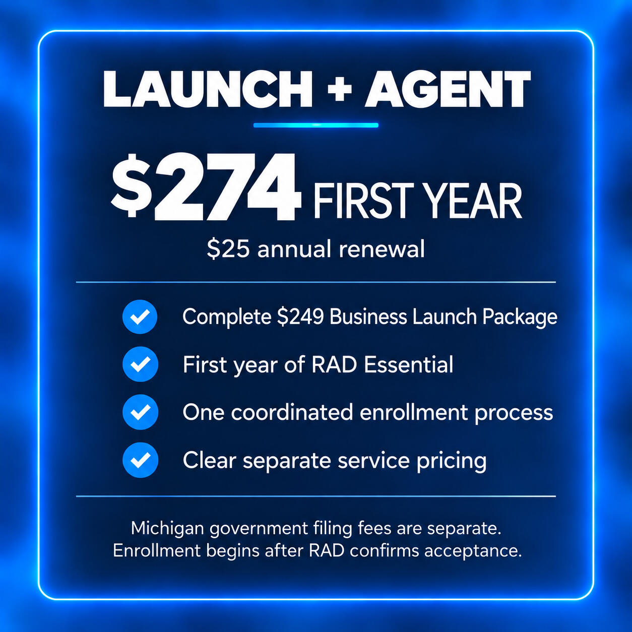 Launch+Agent $274 First year.